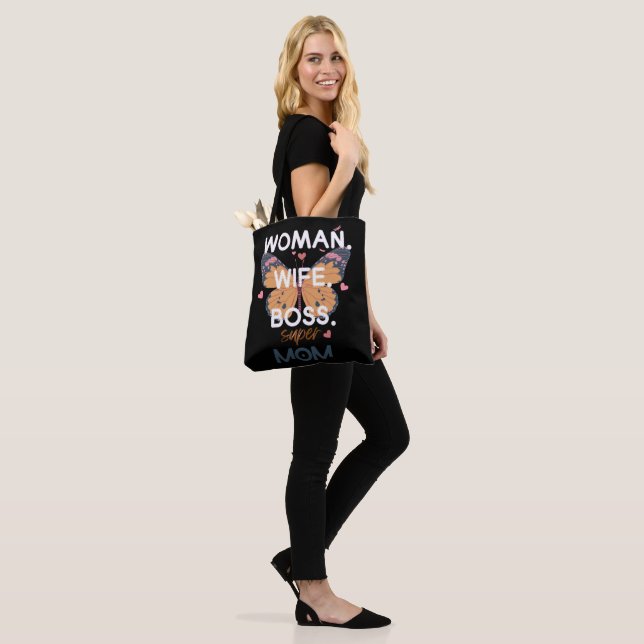 Women, wife, boss, super mum tote bag (On Model)