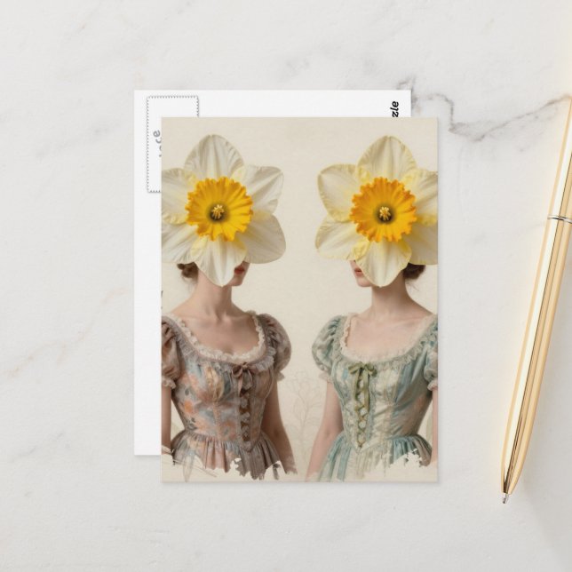 Women With Daffodil Heads Postcard (Front/Back In Situ)
