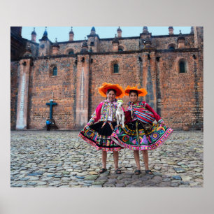 Women with Lamb in Cusco, Peru Poster