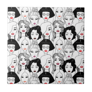 Women With Lipstick Pattern Ceramic Tile