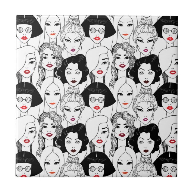 Women With Lipstick Pattern Ceramic Tile (Front)