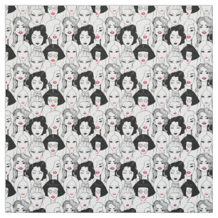 Women With Lipstick Pattern Fabric