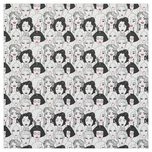 Women With Lipstick Pattern Fabric (Swatch)