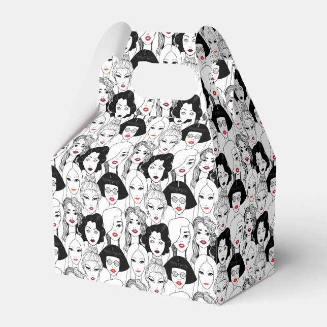 Women With Lipstick Pattern Favour Box (Front Side)