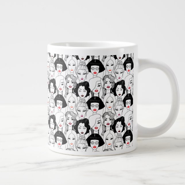 Women With Lipstick Pattern Large Coffee Mug (Right)