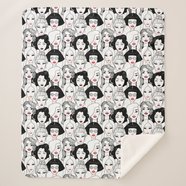 Women With Lipstick Pattern Sherpa Blanket (Front)
