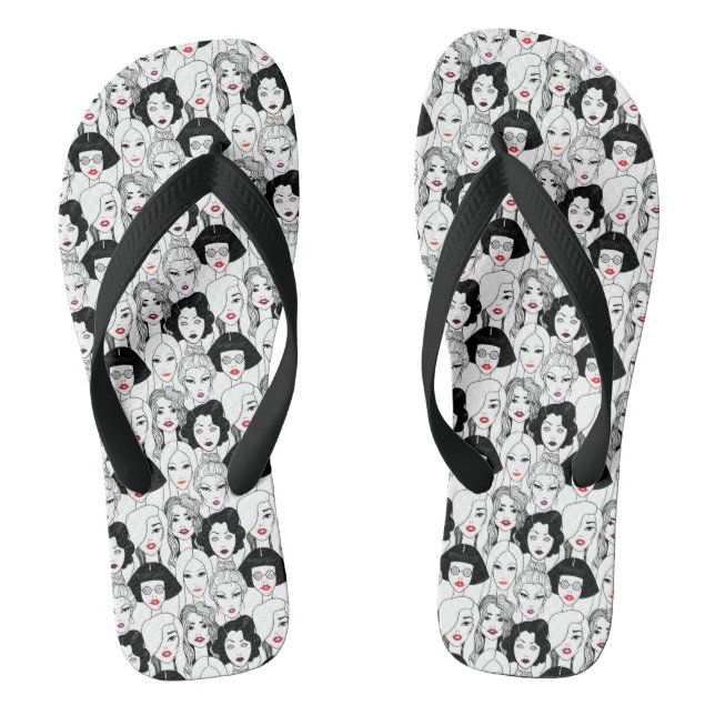 Women With Lipstick Pattern Thongs (Footbed)