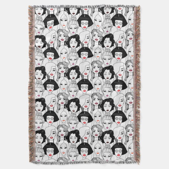 Women With Lipstick Pattern Throw Blanket (Front Vertical)