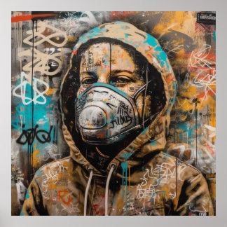 Women with Mask Graffiti Art Poster