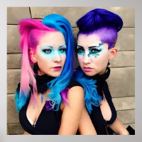 Women with Purple, Pink and Blue Mohawks