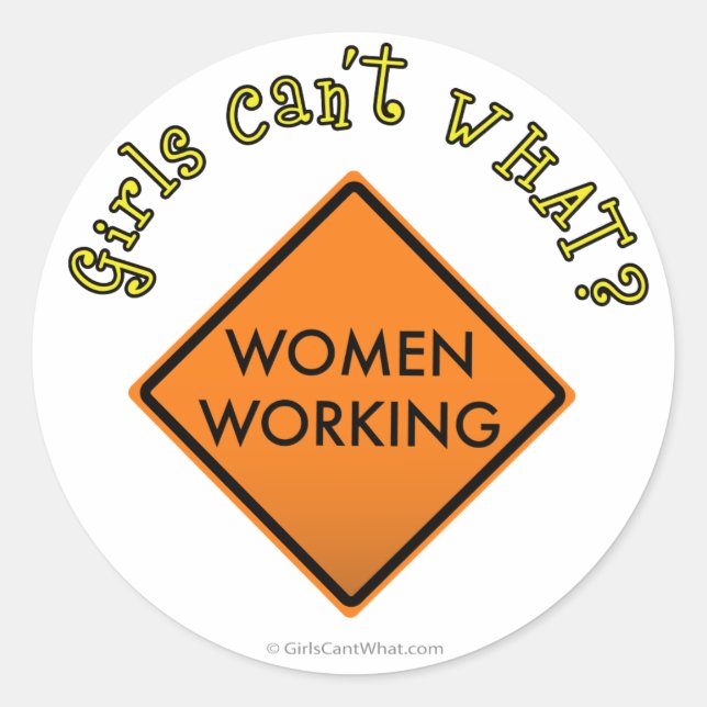 Women Working Road Sign Classic Round Sticker (Front)