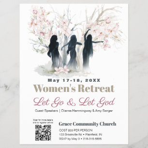 Women Worshipping Church Retreat Pink Trees Flyer