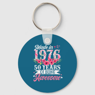 Women Years 50th Birthday Born 1976 Floral Key Ring