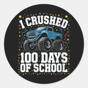 Womens 100 Days Of School Monster Truck Boy Girl K Classic Round Sticker