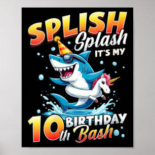 Womens 10th Birthday ol Party Shark Themed 10 Year Poster