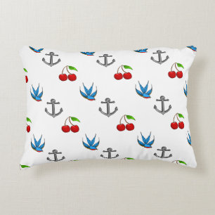 Women's 1950's Bluebird Cherry Anchor Pattern Decorative Cushion