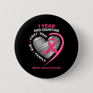 Womens 1 Year Cancer Free Pink Breast Cancer Survi 6 Cm Round Badge