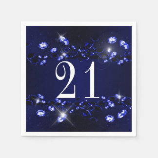 Women's 21st Birthday Blue Black Sparkly Diamond Napkin