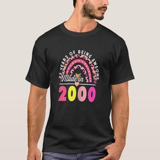 Womens 22 Years Of Being Awesome Leopard Rainbow 2 T-Shirt (Front)