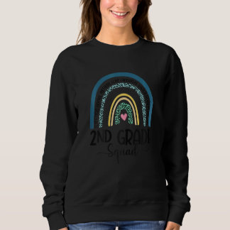 Womens 2nd Grade Squad Teacher Leopard Rainbow Bac Sweatshirt