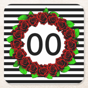 Women's 30th 40th 50th 60th 70th Birthday Red Rose Square Paper Coaster