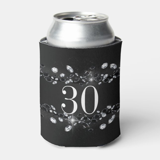 Women's 30th Birthday White Sparkly Diamond Can Cooler (Can Front)