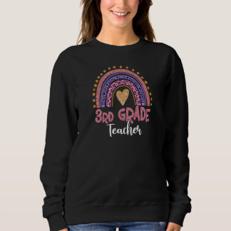 Womens 3rd Grade Teacher Leopard Pink Rainbow Back Sweatshirt