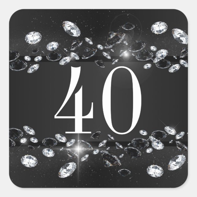 Women's 40th Birthday White Sparkly Diamond Square Sticker (Front)
