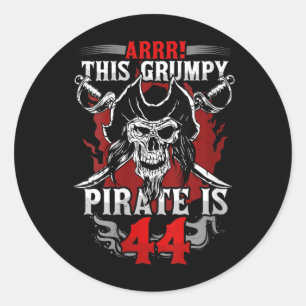 Womens 44th Birthday Gpy Pirate Turning Forty 44 Classic Round Sticker