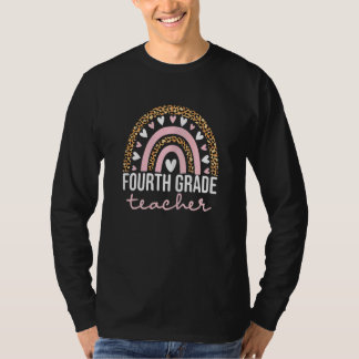 Womens 4th Fourth Grade Leopard Rainbow Teacher Cu T-Shirt