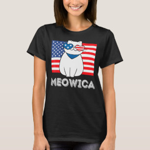 Women's 4th Of July American Flag Cute Cat T-Shirt