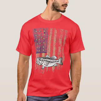 Womens 4th of July Patriotic Bass Fishing American T-Shirt