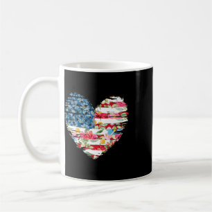 Womens 4th Of July Shirt American Flag Floral Hear Coffee Mug