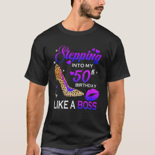 Womens 50Th Birthday Gifts Stepping Into 50 Leopar T-Shirt