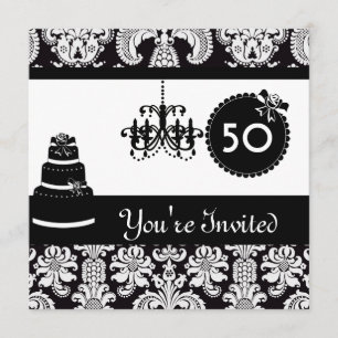 WOMEN'S 50th Birthday Party Black & White Damask I Invitation