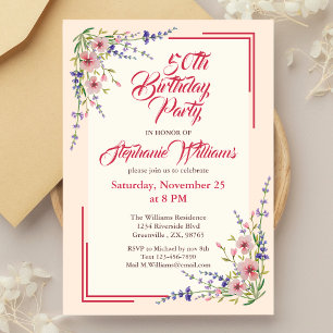 Women's 50th Birthday Party Floral Elegant Border Invitation
