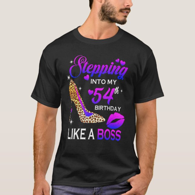Womens 54th Birthday  Stepping Into 54 Leopard Sho T-Shirt (Front)