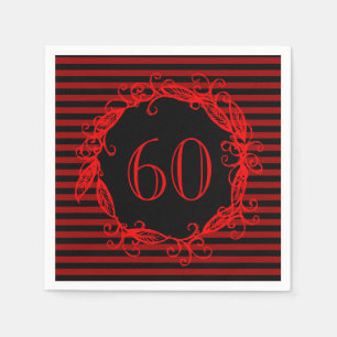 Women's 60th Birthday Black Red Swirly Napkin