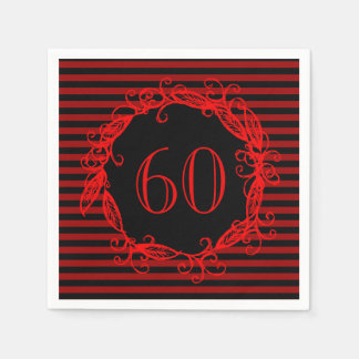 Women's 60th Birthday Black Red Swirly Napkin
