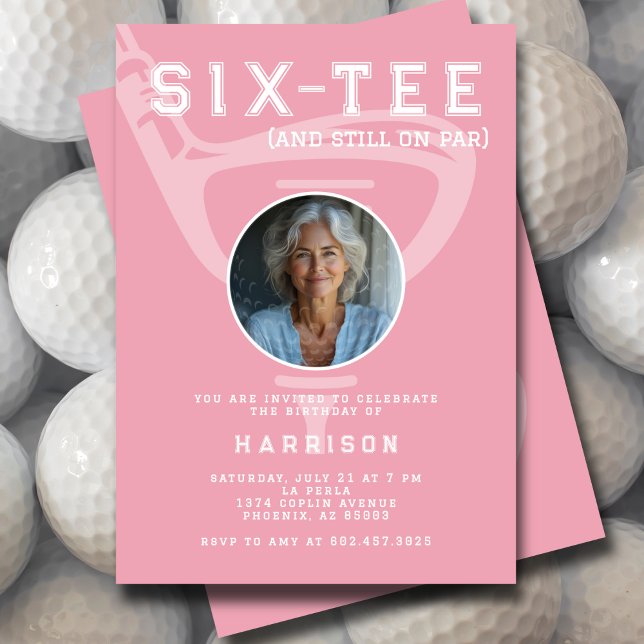 Women's 60th Birthday Party Photo Modern Golf Pink Invitation (Creator Uploaded)