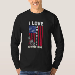 Womens 64tth Birthday I Love America Since 1958  U T-Shirt
