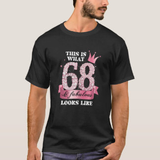 Womens 68 & Fabulous I Pink Black Party Group Phot T-Shirt