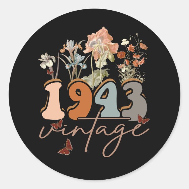 Womens 80 Years Old Vintage 1943 80th Birthday Tee Classic Round Sticker (Front)