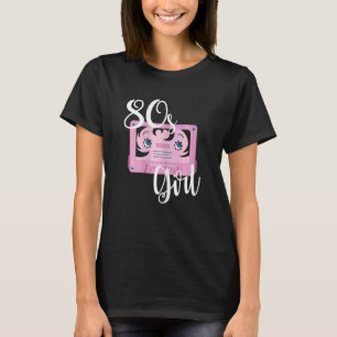 Womens 80s Girl 80s Child Retro Music Cassette Pin T-Shirt