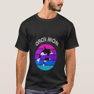 Womens 80s Orca Mum Retro Vintage Sunset V Neck T-Shirt