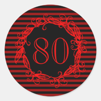 Women's 80th Birthday Black Red Swirly Classic Round Sticker