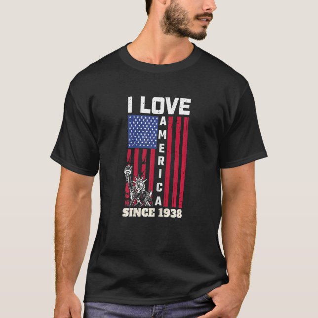 Womens 84tth Birthday I Love America Since 1938  U T-Shirt (Front)