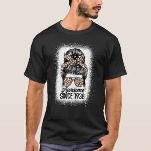 Womens 85 Year Old Messy Bun Leopard 1938 85th Bir T-Shirt