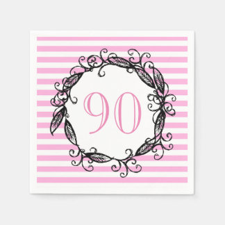 Women's 90th Birthday Pink White Black Swirly Napkin