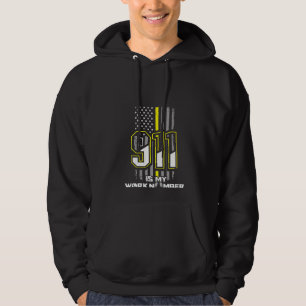 Womens 911 Dispatcher My Work Number Thin Yellow L Hoodie
